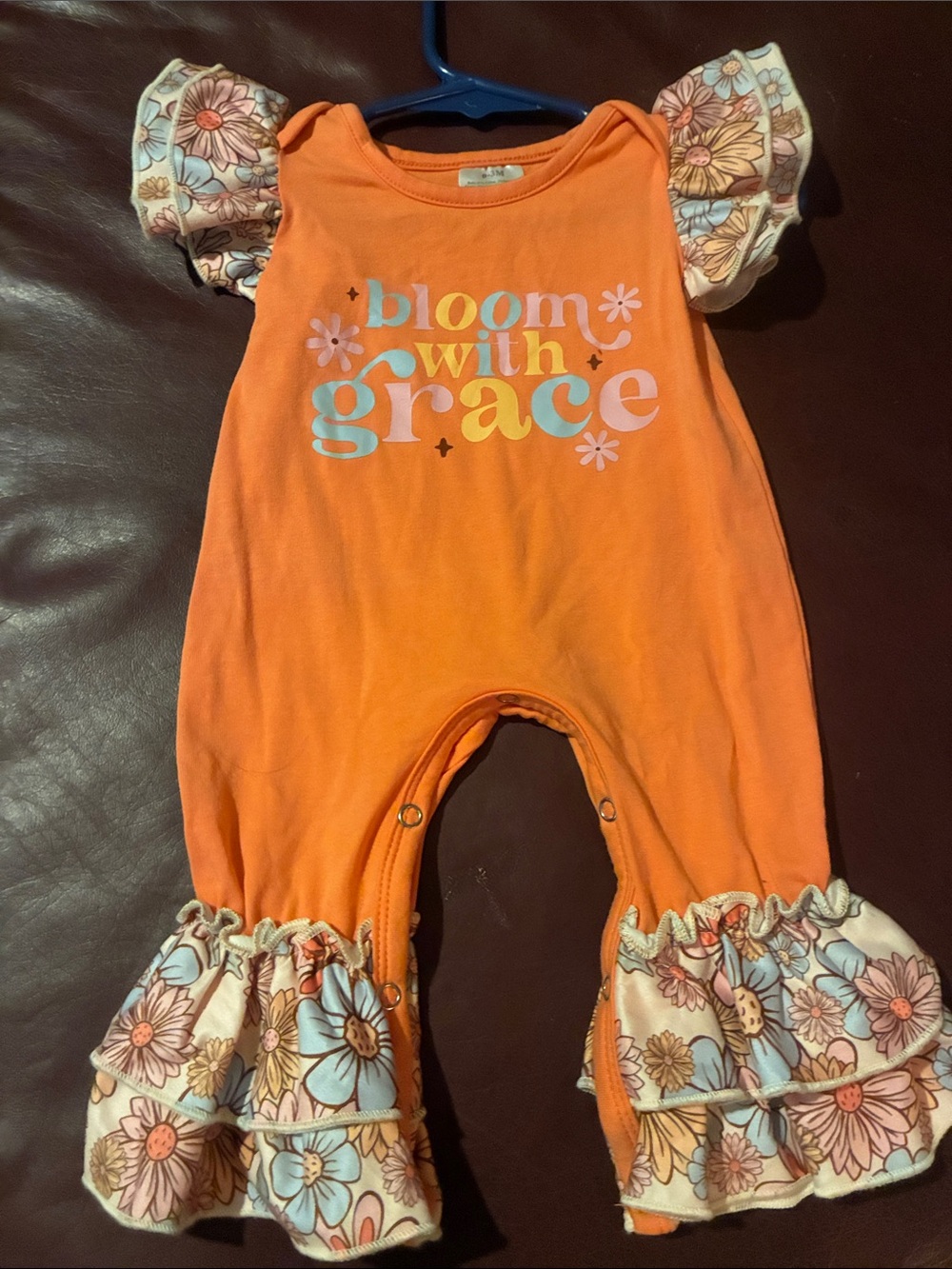 Bloom With Grace Orange Floral Ruffle Footie - Kids One-Piece